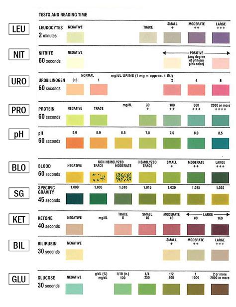 urinalysis test strips results chart